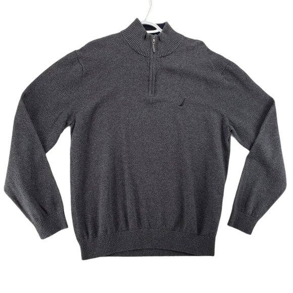Nautica Sweater Men's 1/4 Zip Long Sleeve High Neck Pullover Sailboat Gray XL - Picture 1 of 12